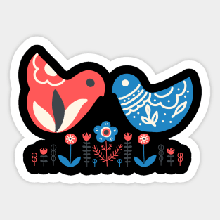 Happy Folk Art Summer Slavic Birds And Flowers Sticker